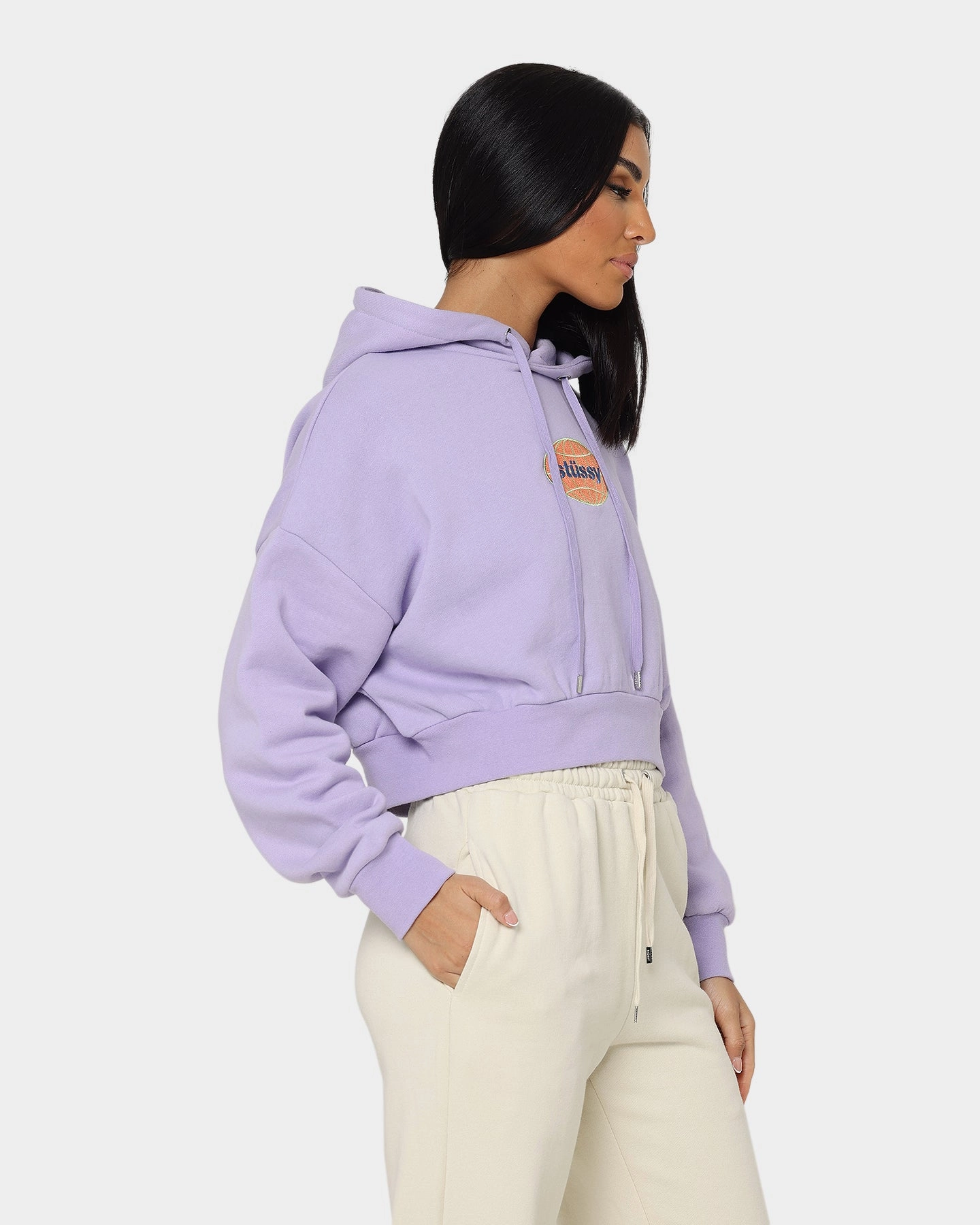 Stussy Women's Globe Hoodie Lavender Lightweight Packable Build