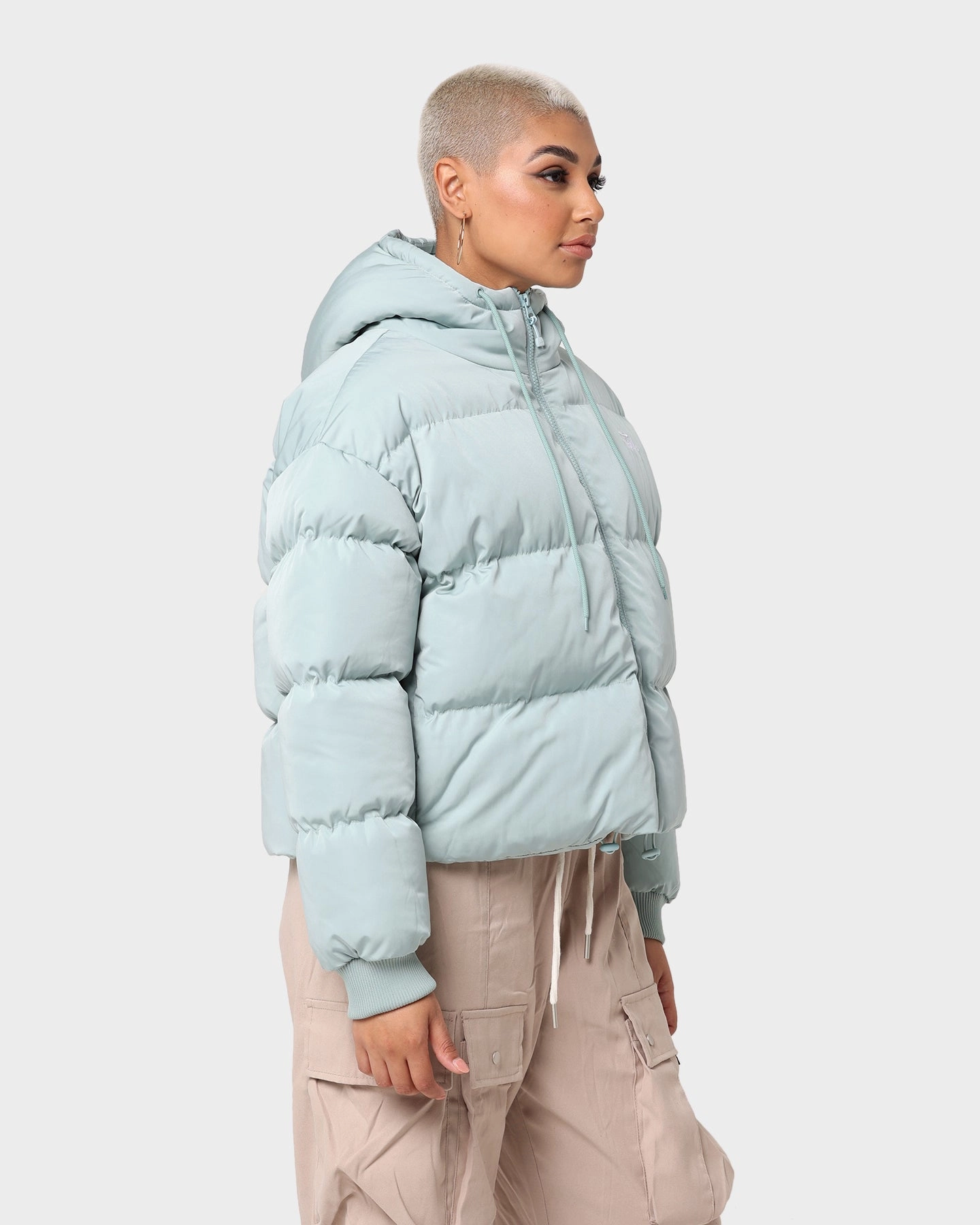 Stussy Women's Graffiti Hood Puffer Jacket Basil foldable Forgiveness