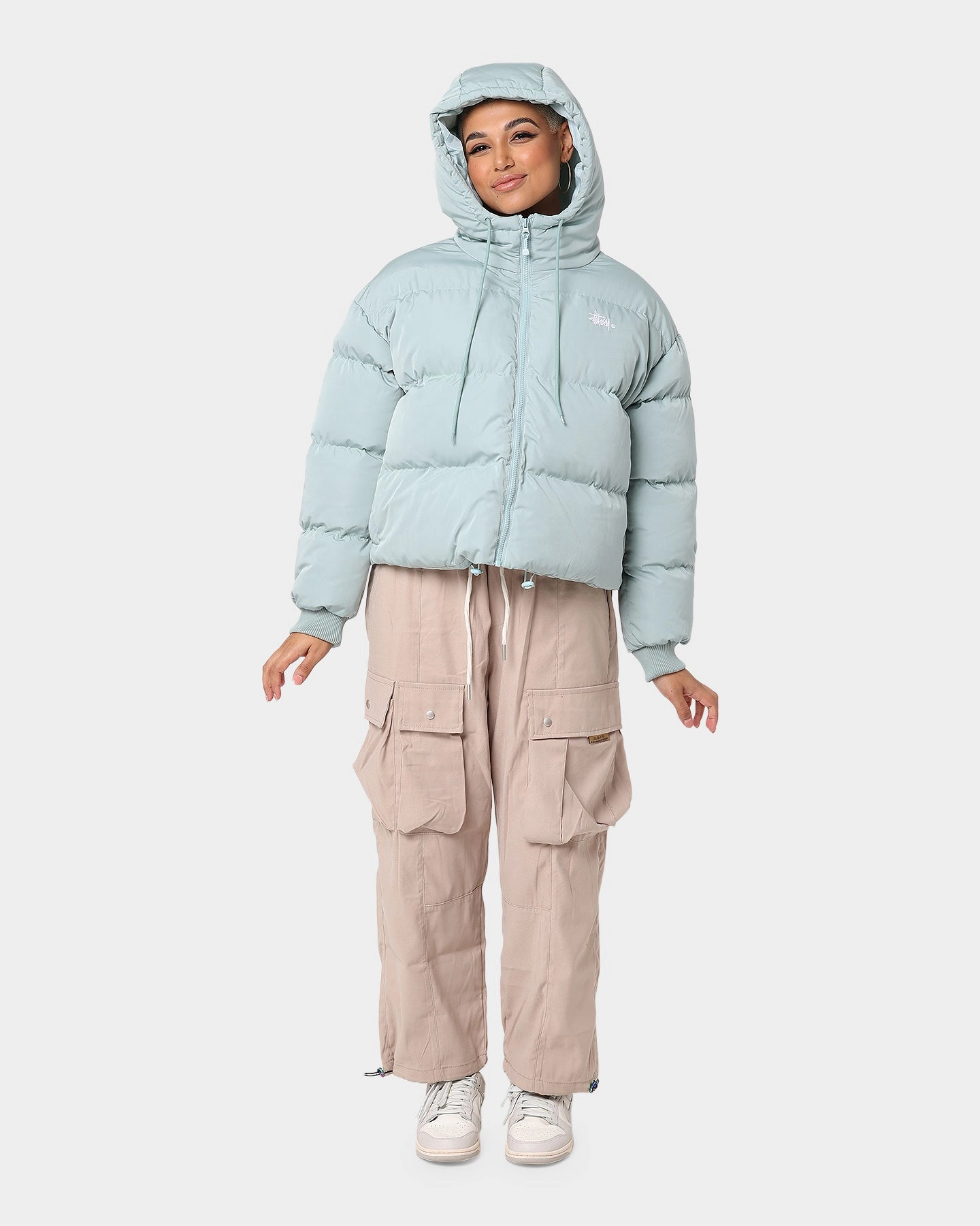 Adventure Work Layer Stussy Women's Graffiti Hood Puffer Jacket Basil