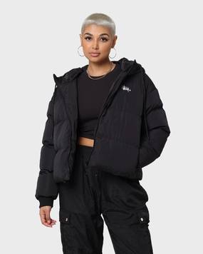 Collaborate Stussy Women's Graffiti Hood Puffer Jacket Black