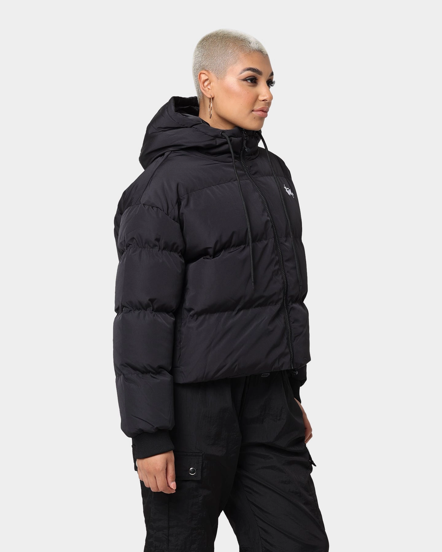 Neutral Temperature Regulating Stussy Women's Graffiti Hood Puffer Jacket Black