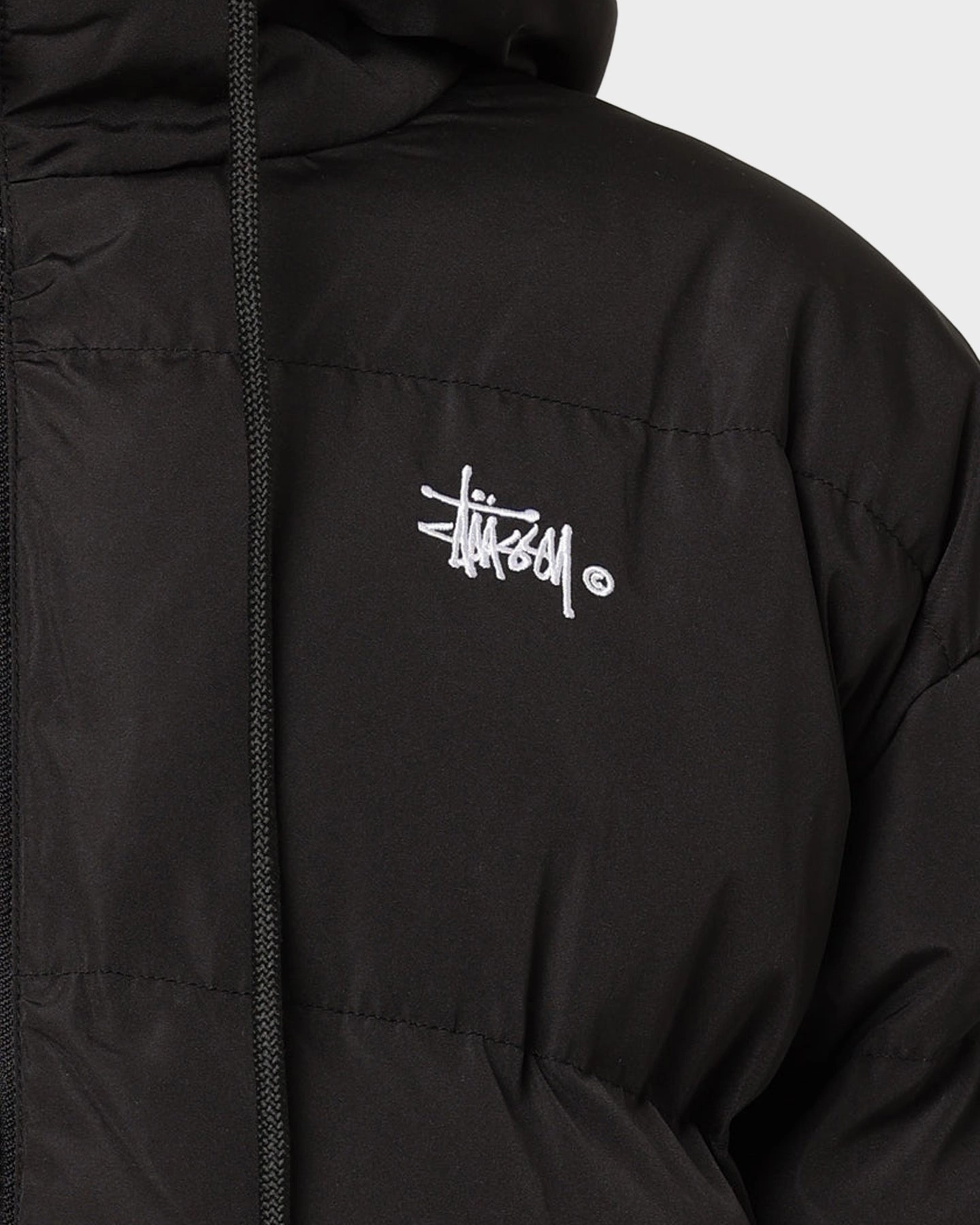 Stussy Women's Graffiti Hood Puffer Jacket Black Aim