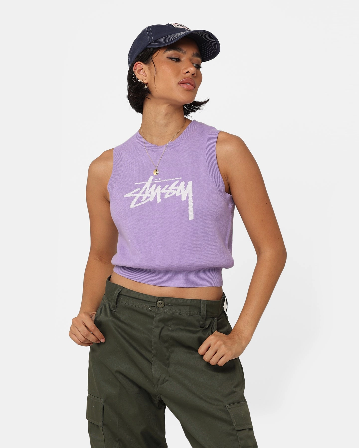 Bonded Shoulder Guards Adjustable Hem System Stussy Women's Stussy Knit Vest Washed Violet