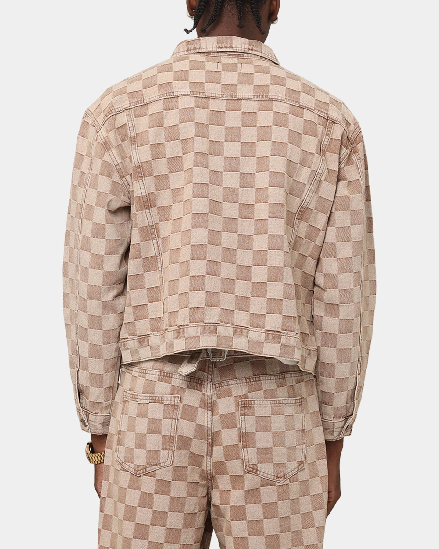Compliment Tradition XXIII Checker Board Trucker Jacket Tan