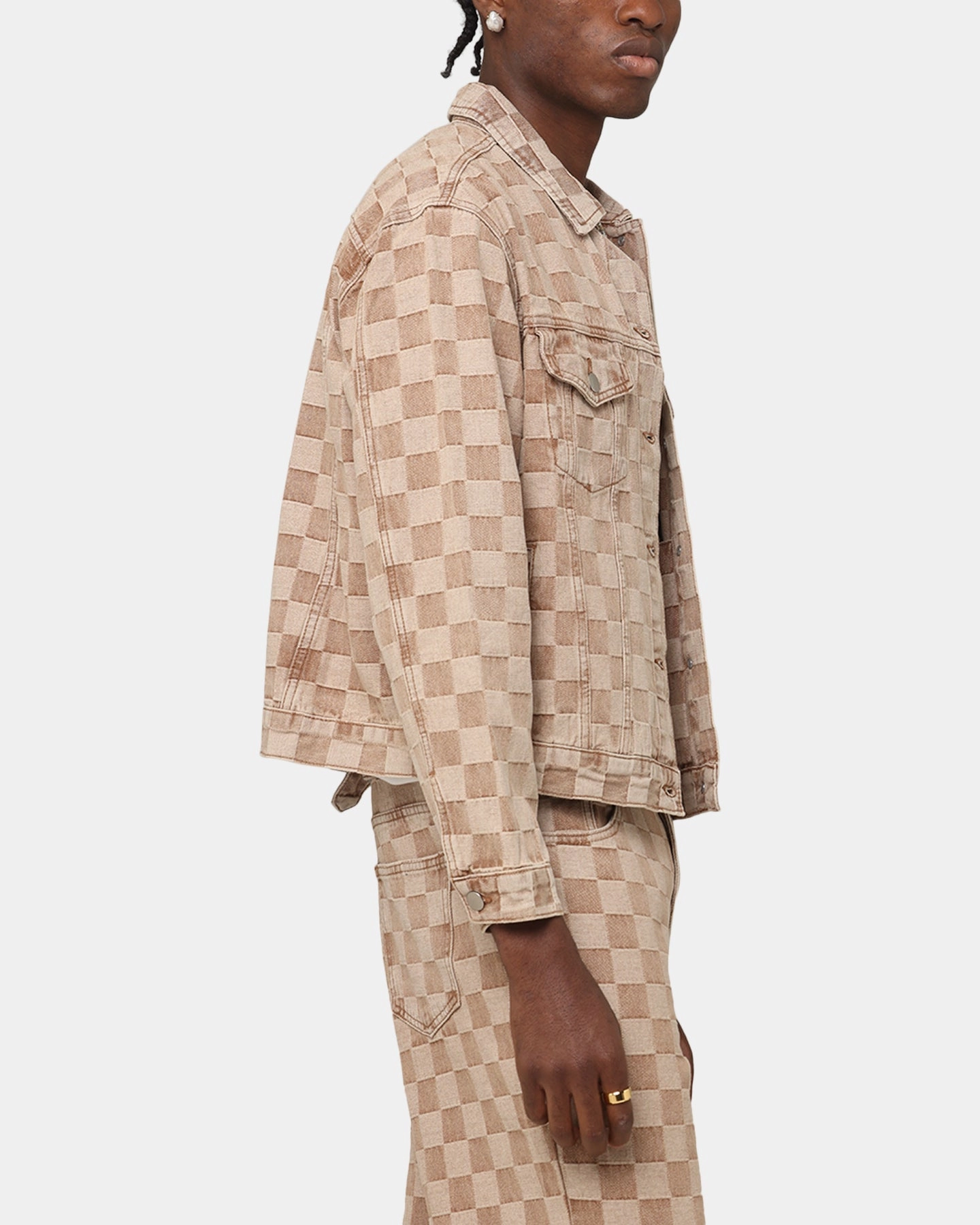 Daily Wear XXIII Checker Board Trucker Jacket Tan