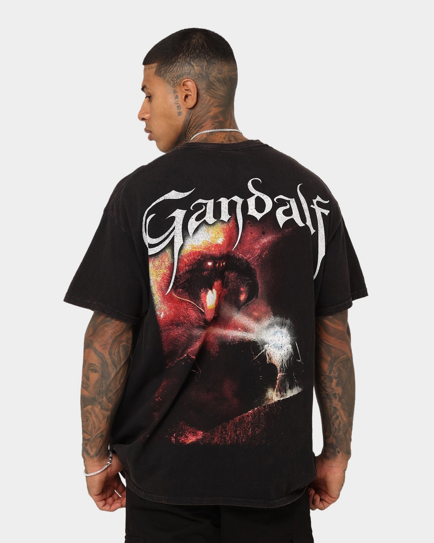 Stone Wash Process Cozy Vibe American Thrift X The Lord Of The Rings Gandalf Vintage T-Shirt Black Wash