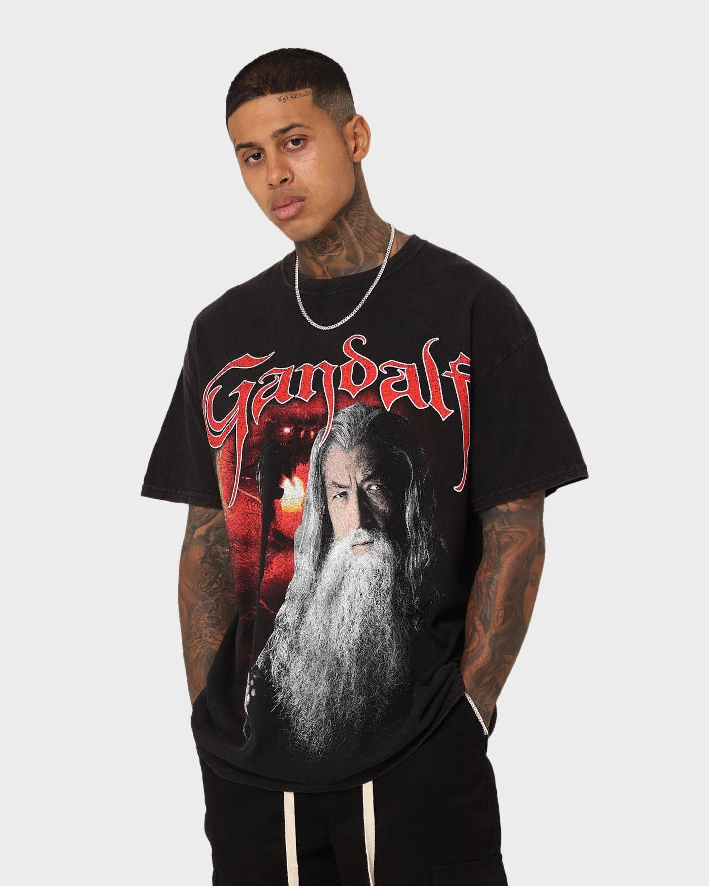 American Thrift X The Lord Of The Rings Gandalf Vintage T-Shirt Black Wash Smooth Finish Soft Feel