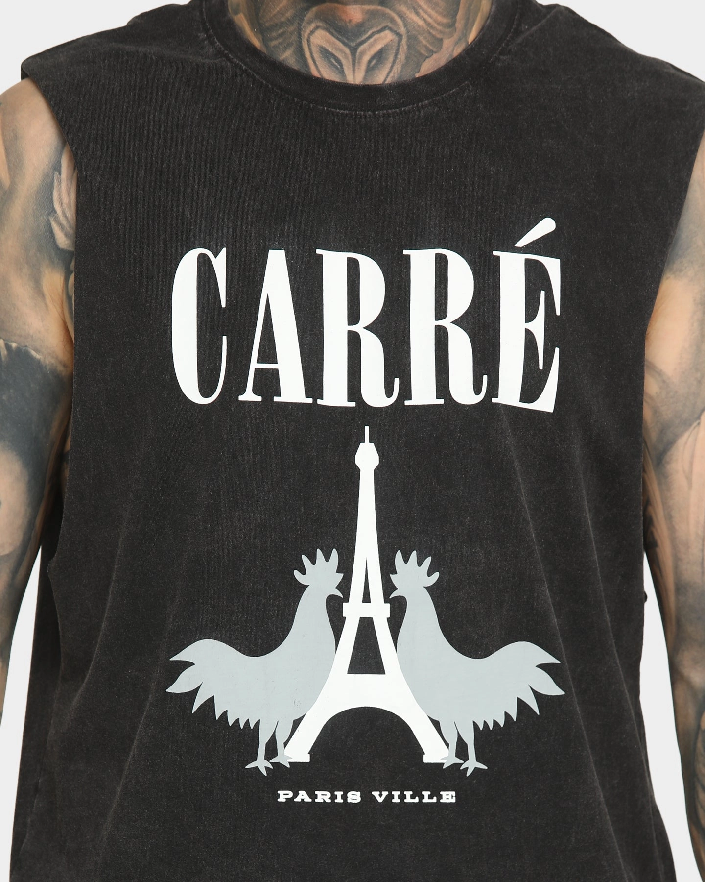 Carr?? Le Coq Classique Muscle T-Shirt Washed Black Longline Hemline Comfy Layering
