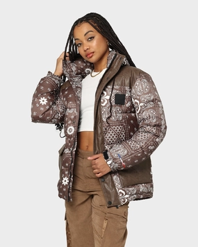 Carre Bandana Ultra Roadman Puffer Jacket Dark Brown PreShrunk Cotton Blend suitable for extreme sports