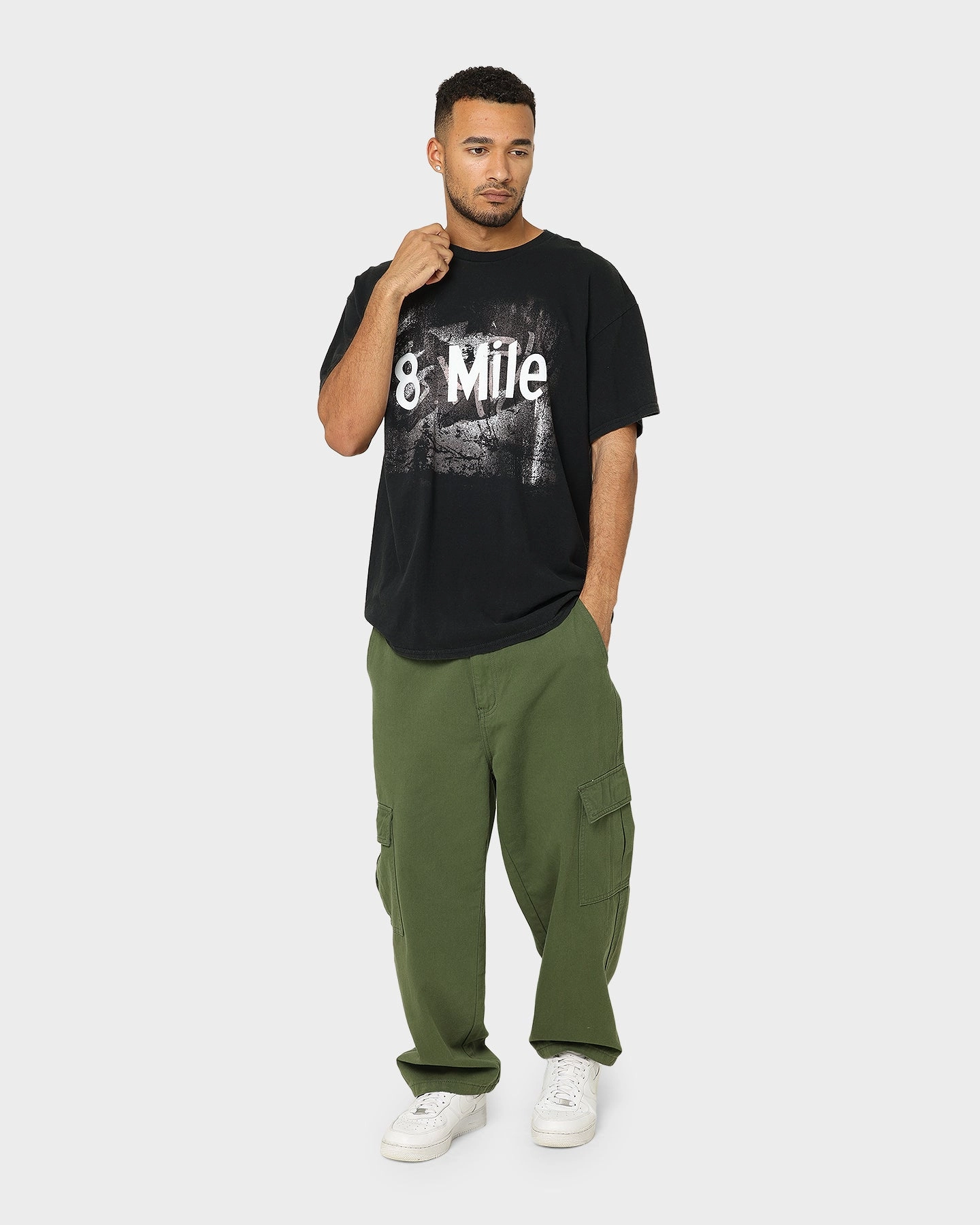 American Thrift X 8 Mile 8 Mile Vintage T-Shirt Black Wash Essential Wear Slim Fit Design