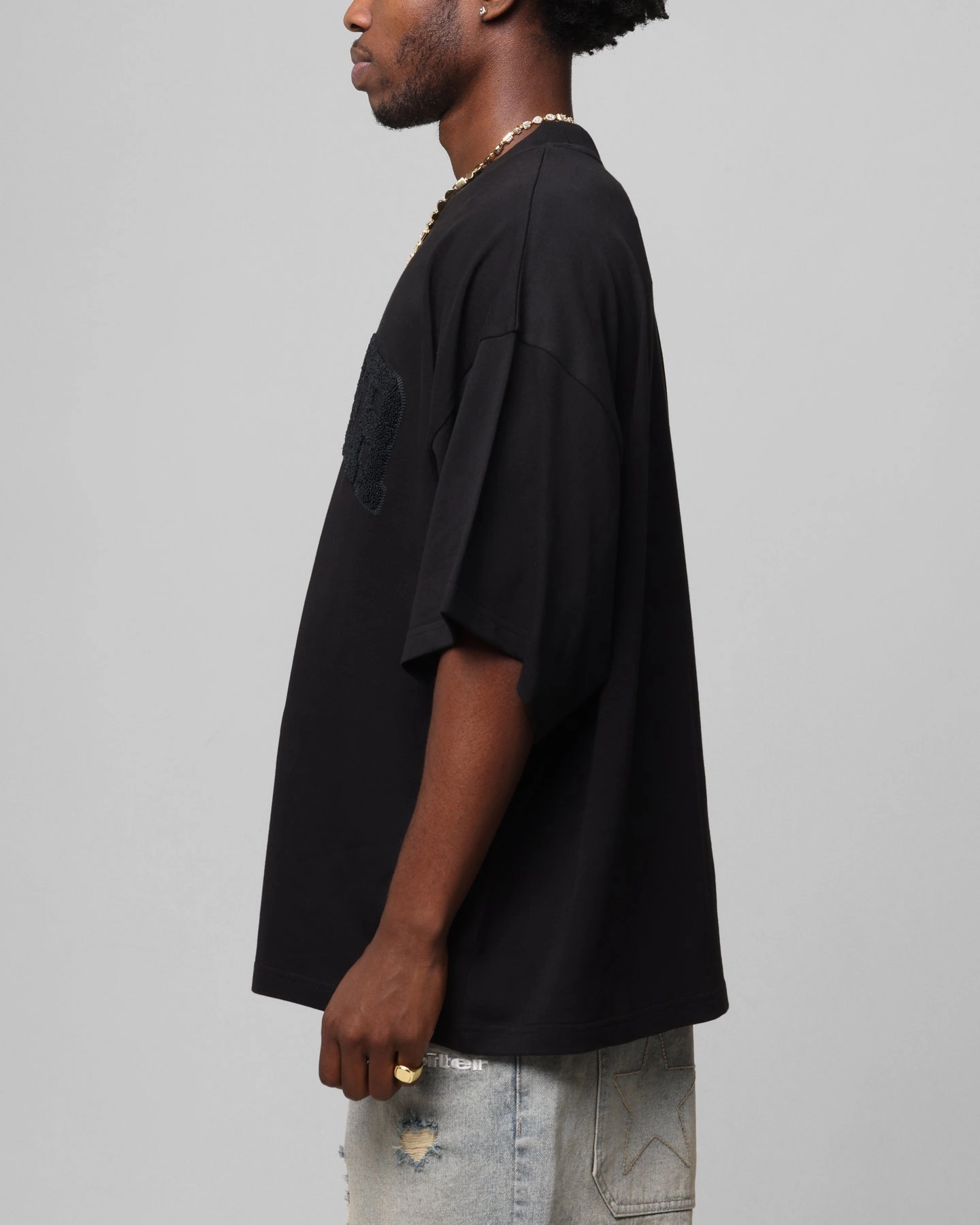 Breathable Mesh Panels Fashionable Look Loiter Arch Premium Boxy T-Shirt Black