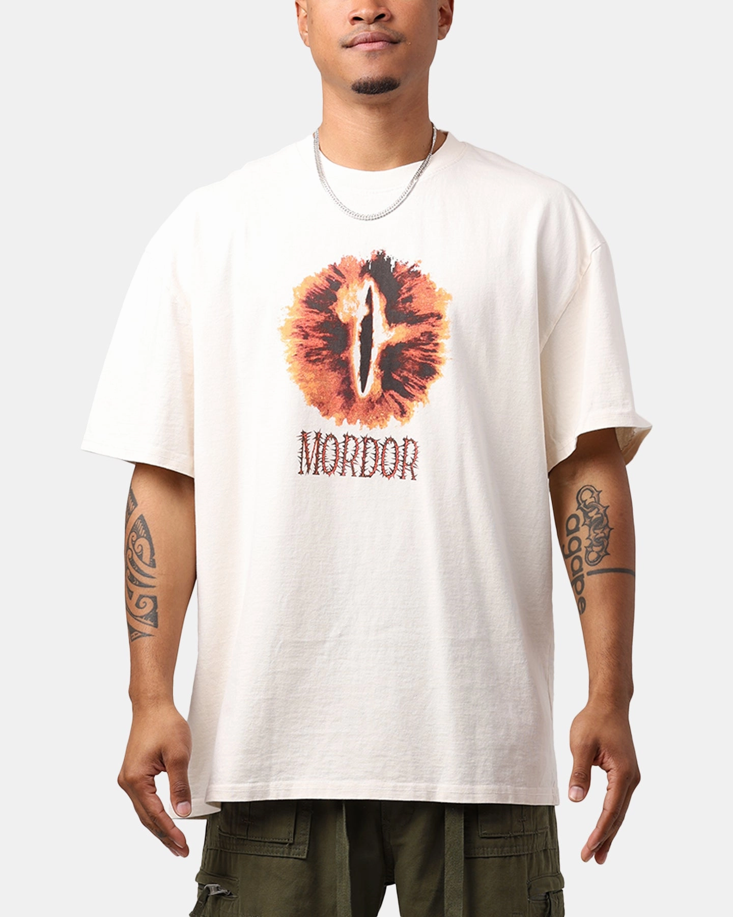 American Thrift X Lord Of The Rings Mordor Heavyweight T-Shirt Off White Cotton Blend
