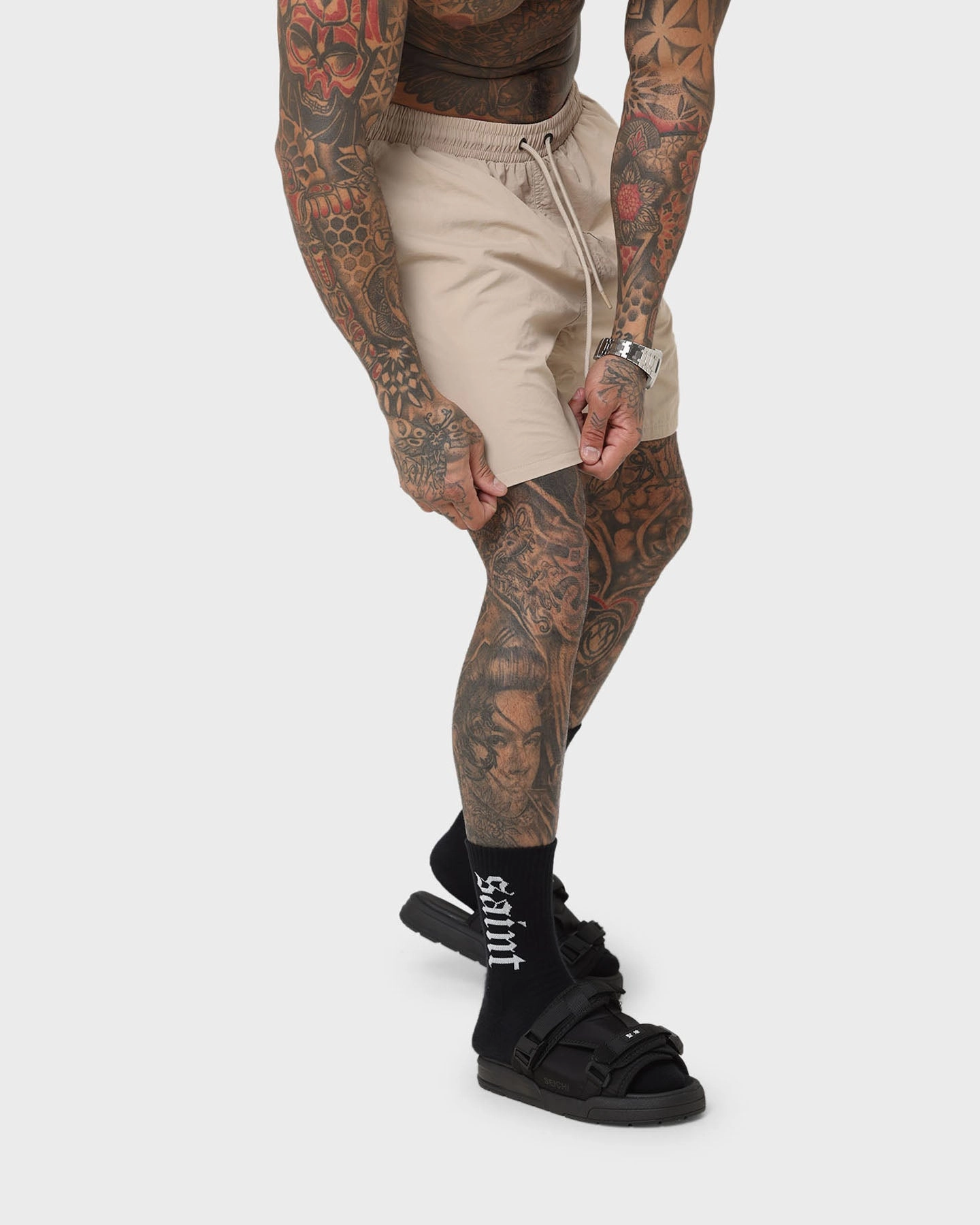 Saint Morta Cali Beach Shorts Stone Sweat Resistant Fabric fitness enthusiasts