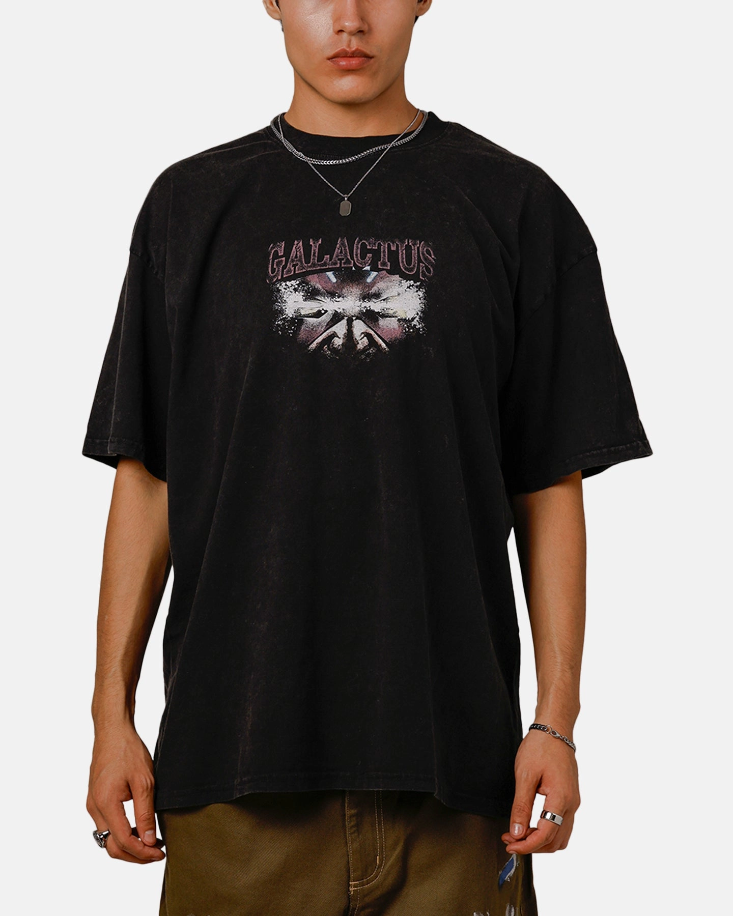 Smooth Neckline Gym clothing Goat Crew Marvel Galactus Vintage T-Shirt Black Acidwash