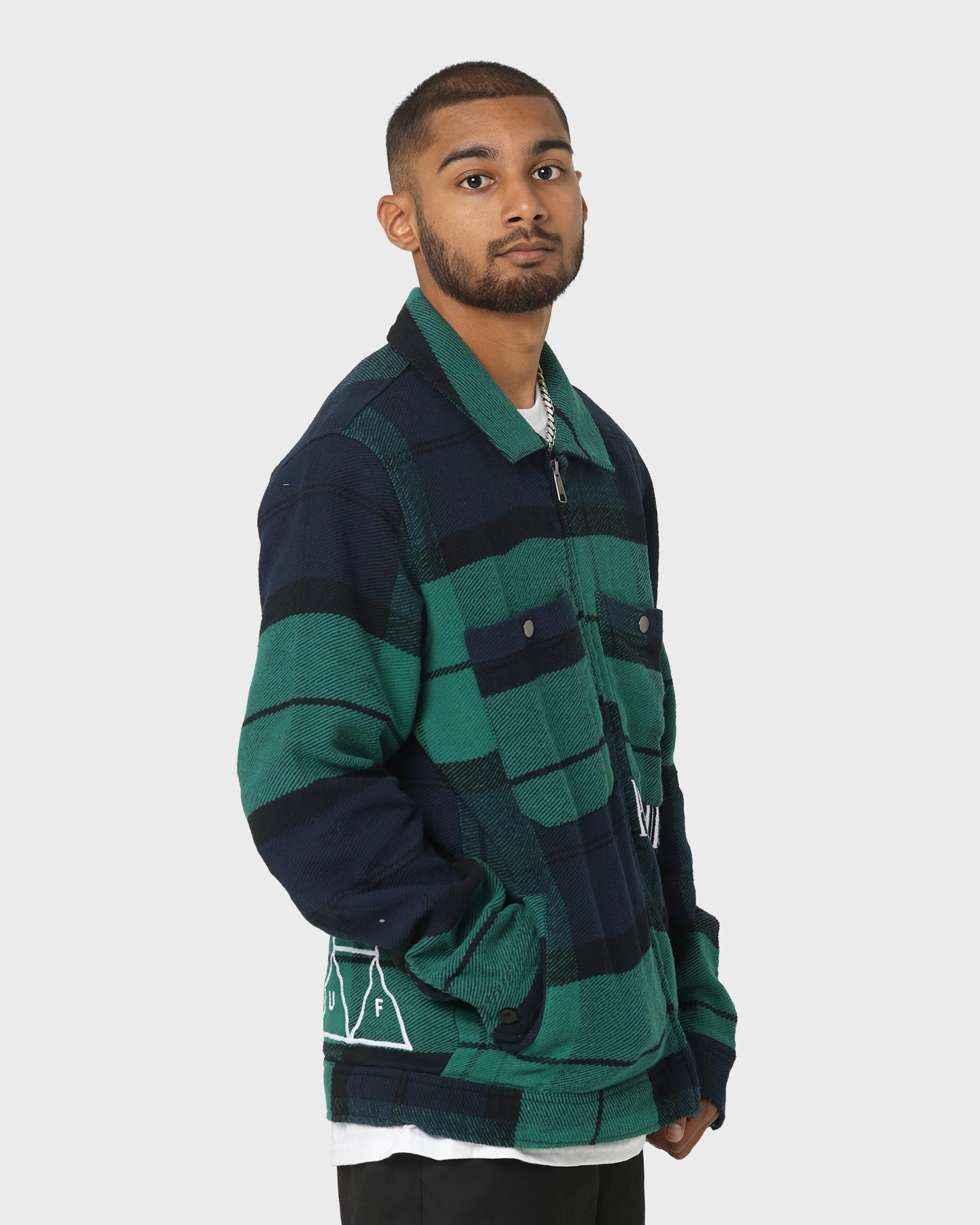 HUF X Pleasures Blackwatch Work Jacket Navy Mold Resistant Coating