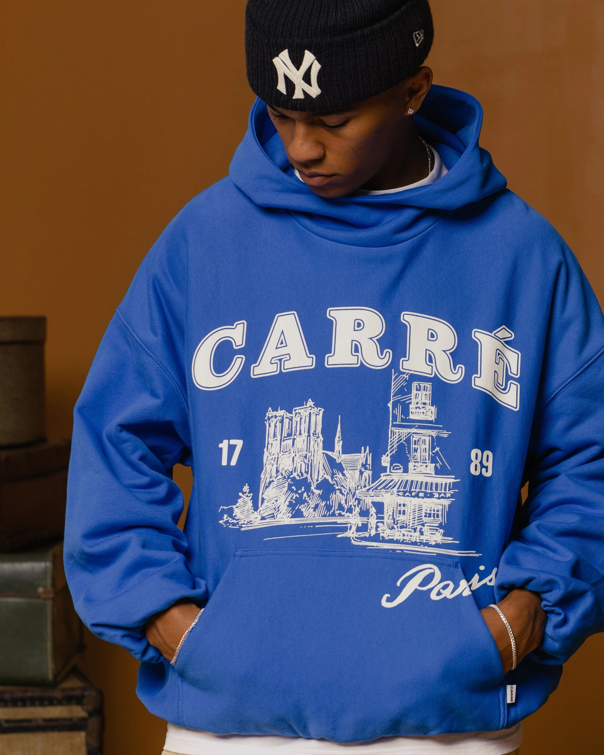Carre Vues Oversized Superior Hoodie Blue hip length Oversized