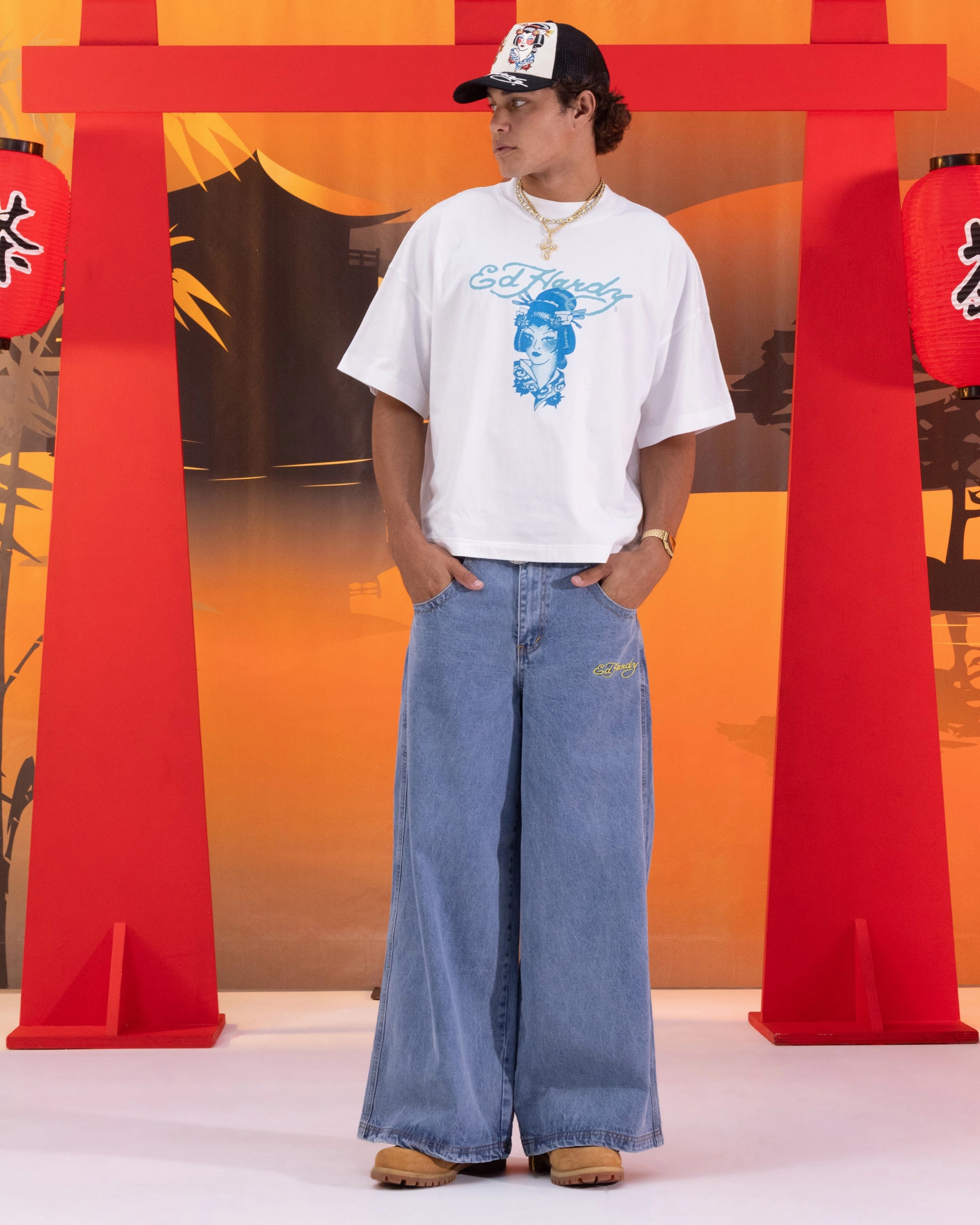 Ed Hardy Ultra Wide Leg Denim Jeans Light Wash Blue Simple clothing Work Ready Lightweight Textured