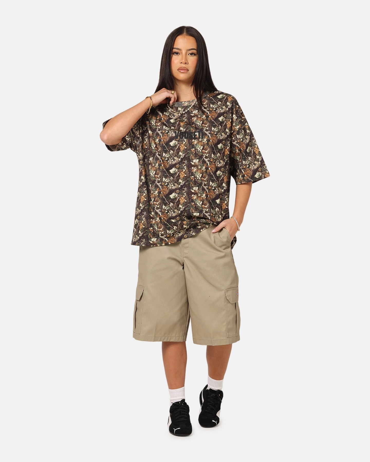 Durable Colorfast Finish Vouseti Tree Camo T-Shirt Black