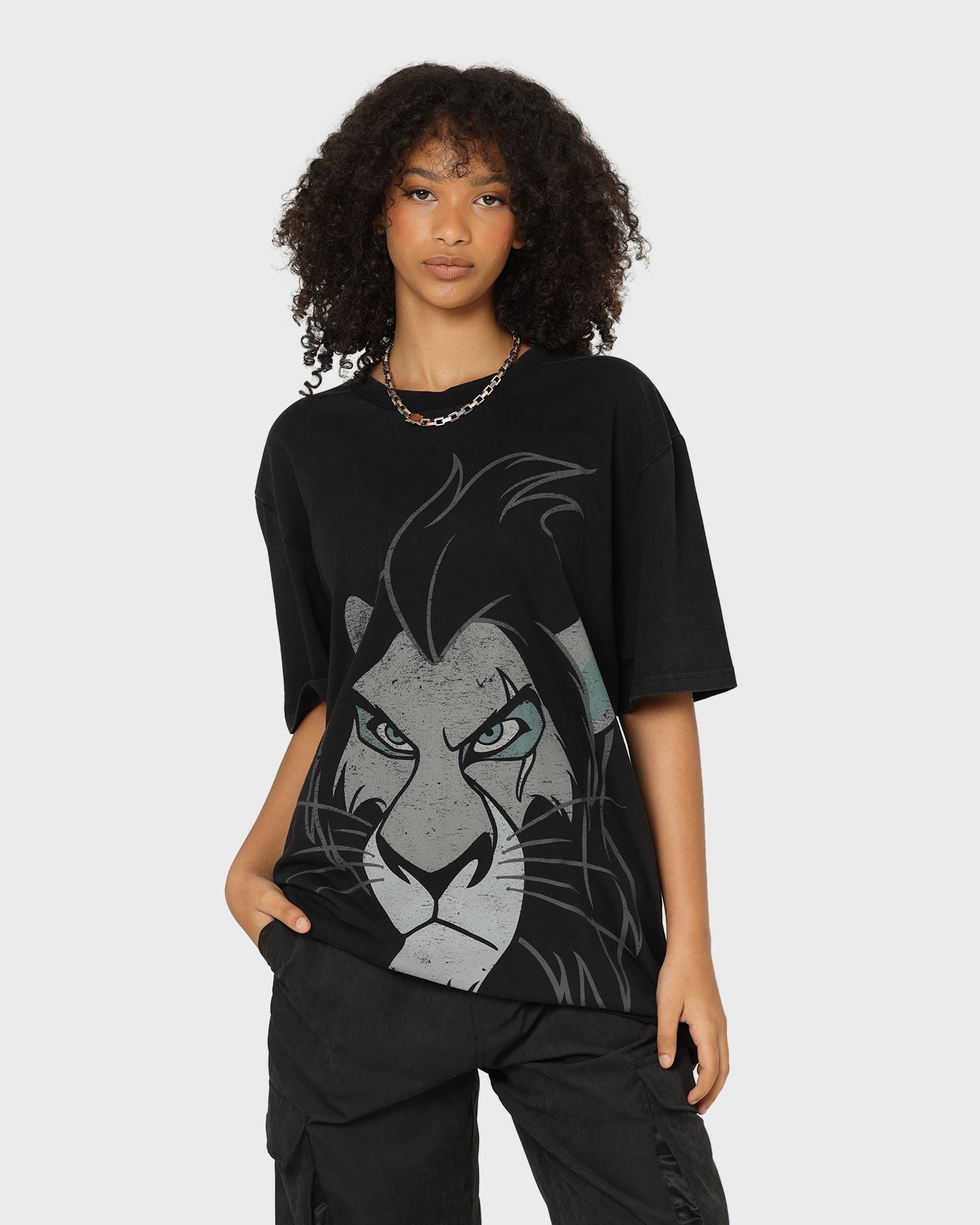 Disney Scar Vintage T-Shirt Washed Black Versatile Fashion