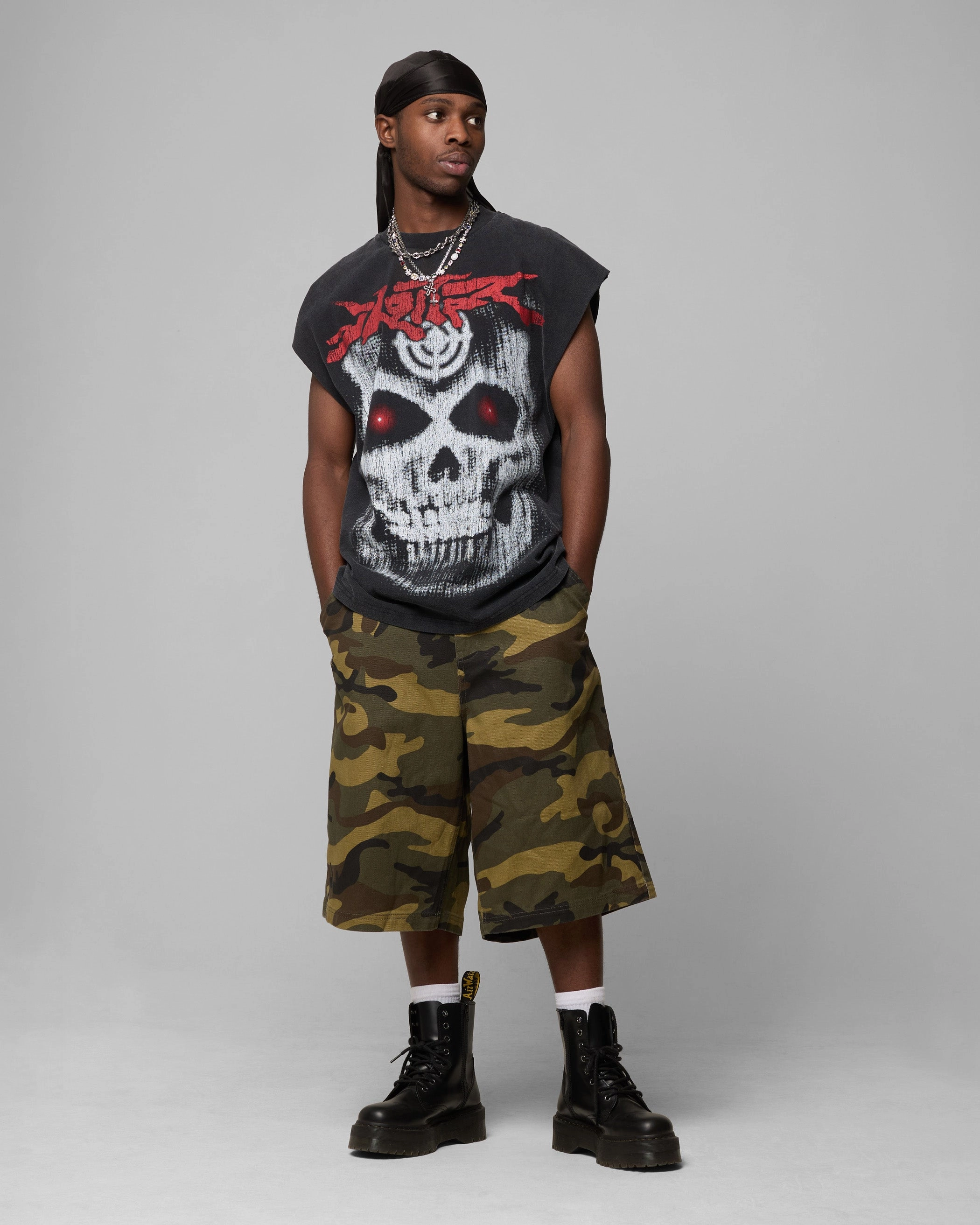Silk combination Loiter Ski Mask Muscle T-Shirt Vintage Black