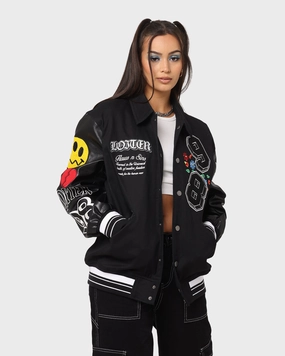 snowboarding Loiter Flaws Varsity Jacket Black