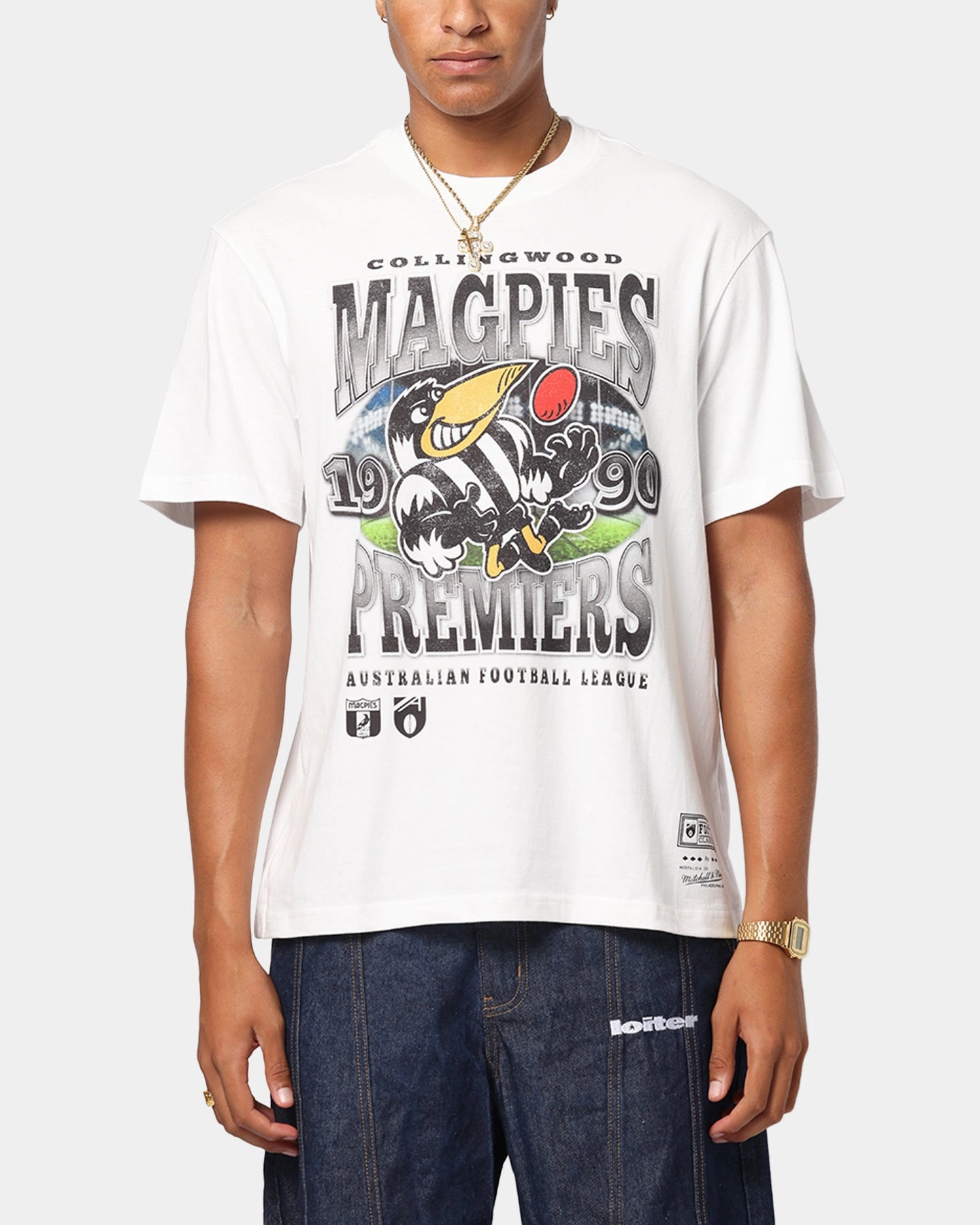 Mitchell & Ness Collingwood Magpies Mascot T-Shirt Vintage White birthday party