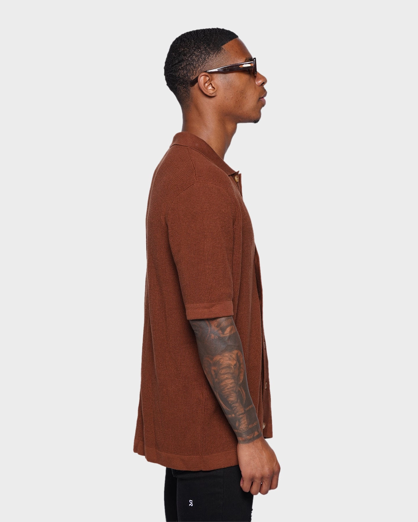 Yoke Design Polka Dot XXIII Zyair Knit Rib Button Up Shirt Brown