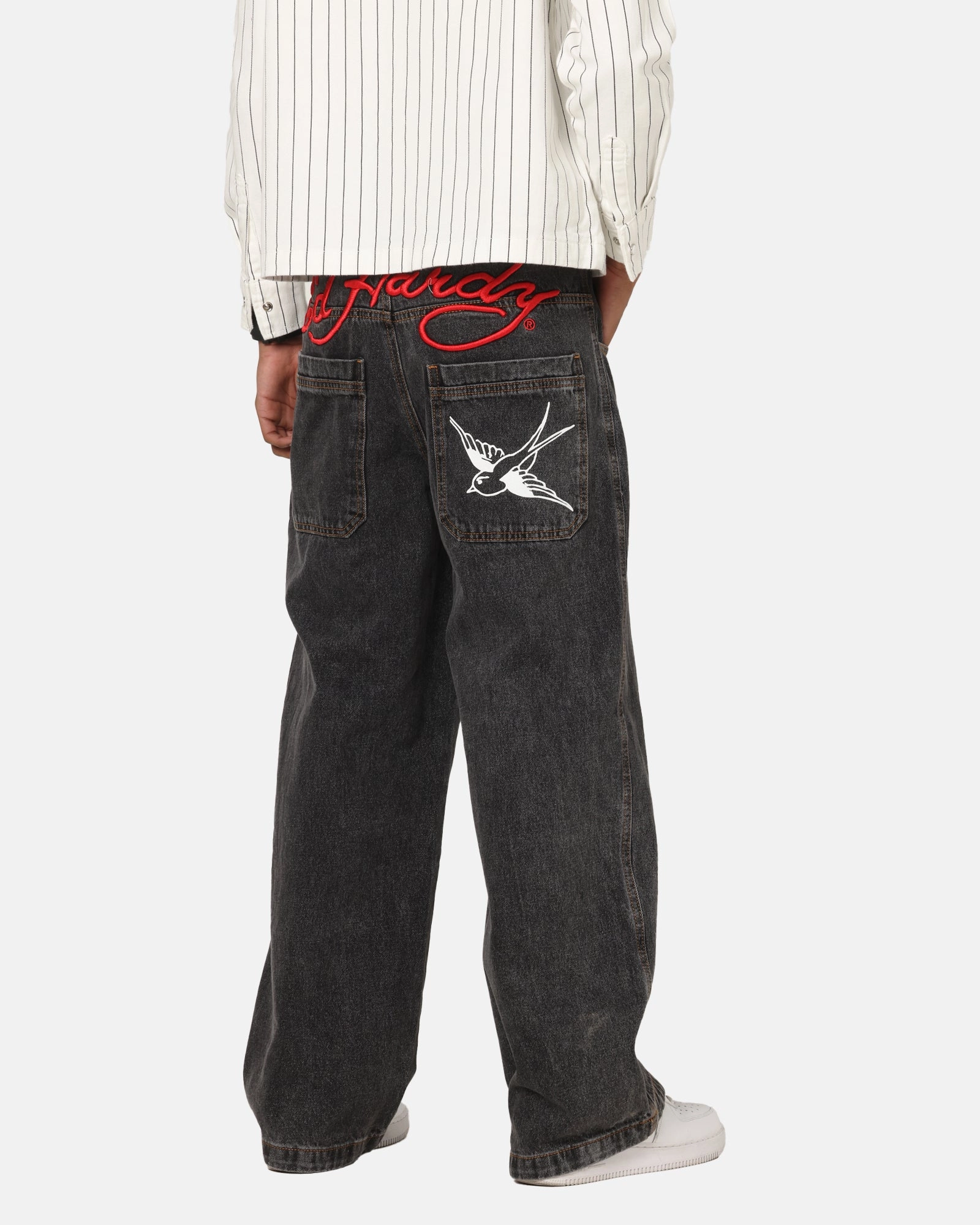 Athlete Fit Holiday Vibes Timeless Design Ed Hardy Wide Leg Jeans Black