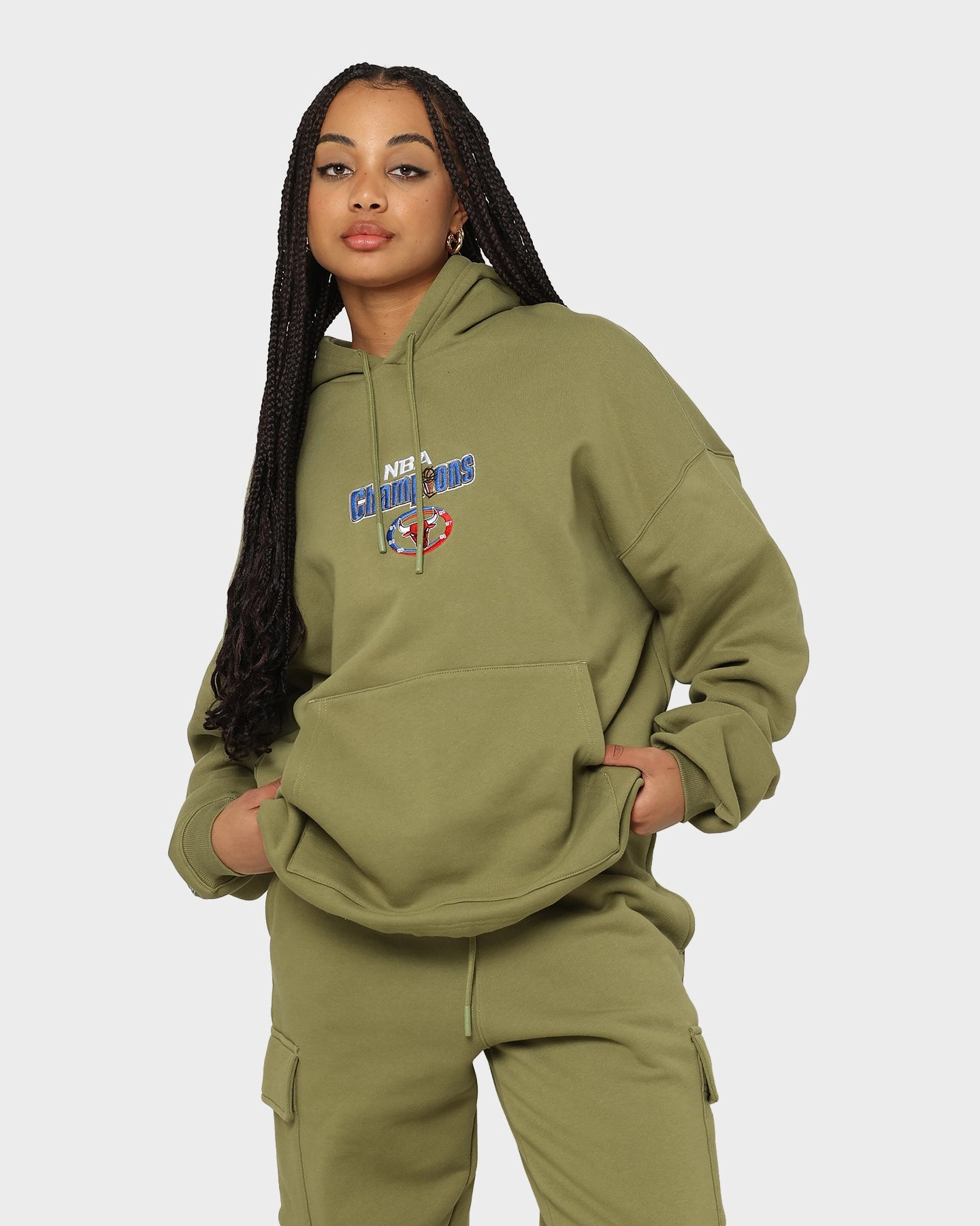 Mitchell & Ness Chicago Bulls Anniversary Hoodie Olive Trendy Outerwear Fashion Active