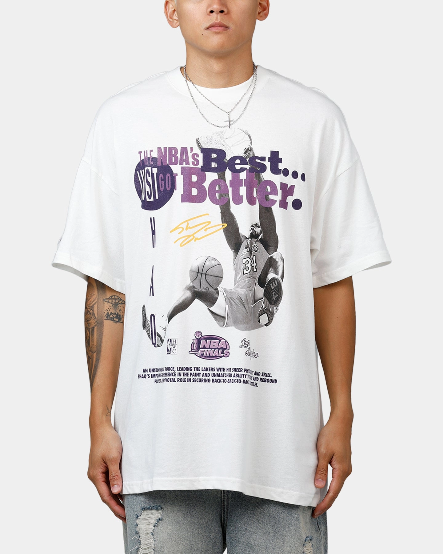 sports activity Breathable Style Mitchell & Ness Los Angeles Lakers Shaquille O'Neal Got Better T-Shirt Vintage White