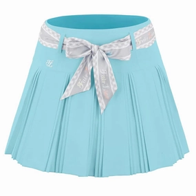 City Style Ventilated Slits Fairliar Scarf Set Pleated Golf Skirt Ceramic Blue - SS24 Women
