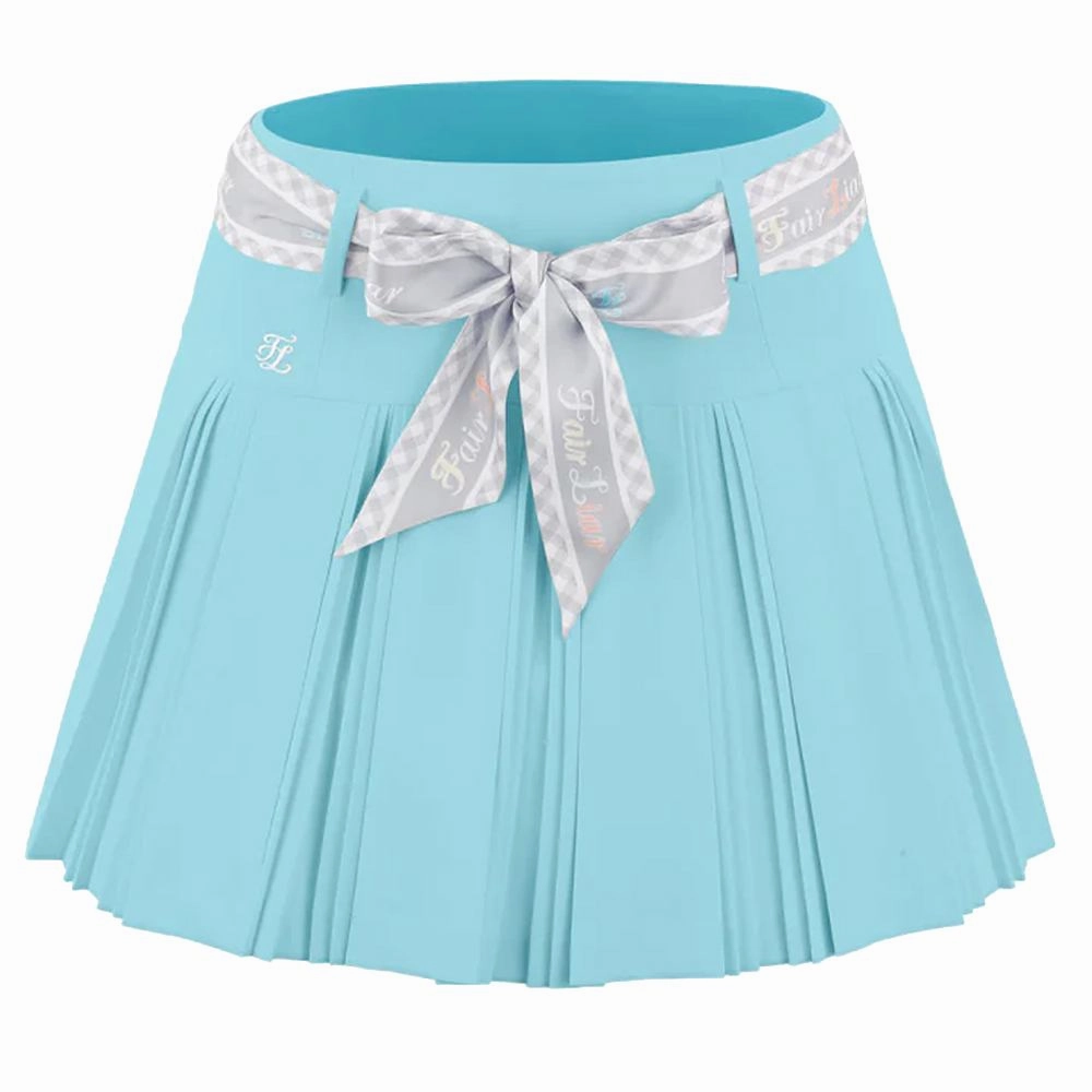 City Style Ventilated Slits Fairliar Scarf Set Pleated Golf Skirt Ceramic Blue - SS24 Women