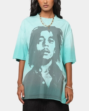 Bob Marley Bob Hem Vintage T-Shirt Washed Teal/Black Casual Choice Wear Colorfast Material