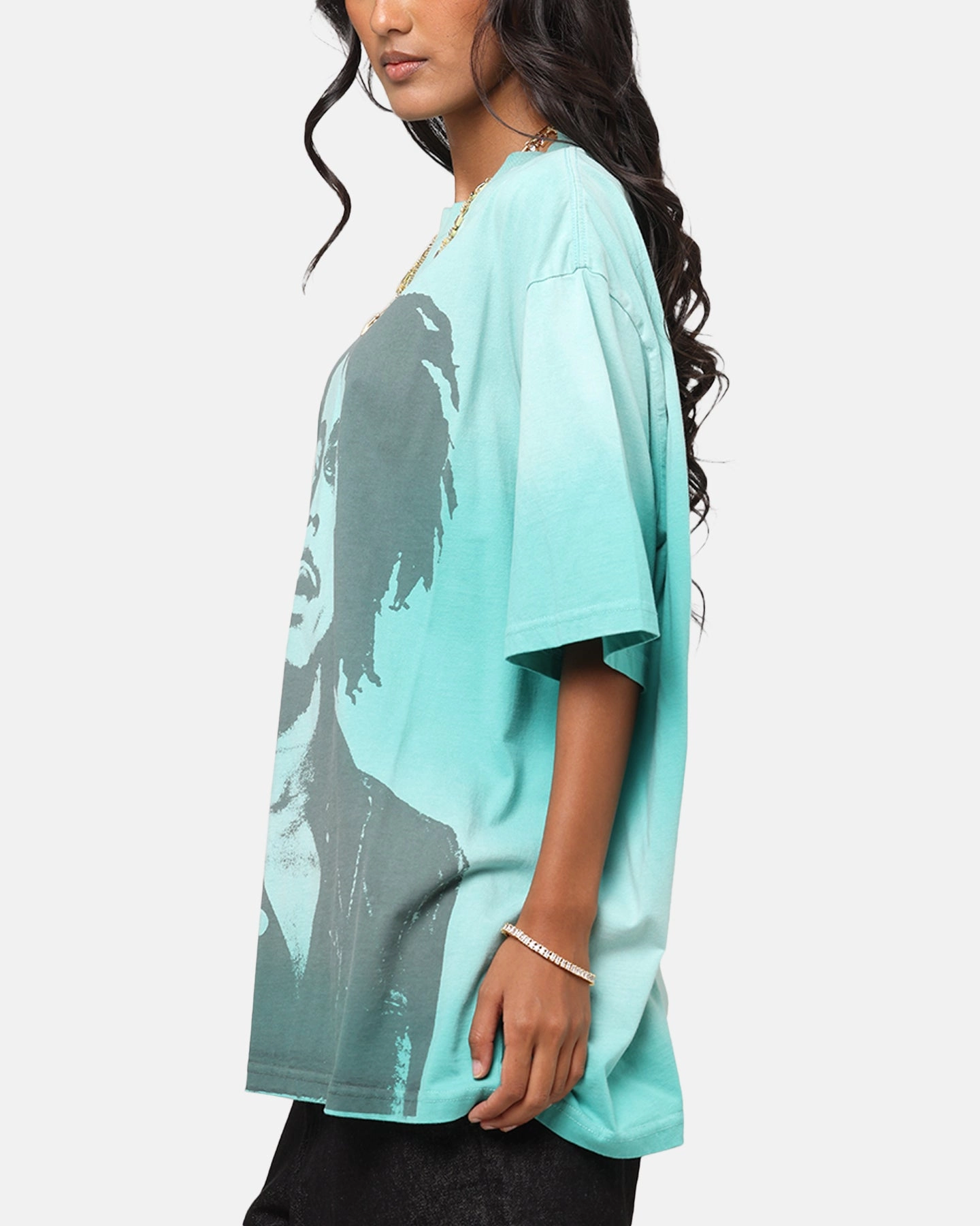 Bob Marley Bob Hem Vintage T-Shirt Washed Teal/Black Casual Layering
