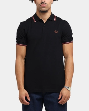 Relaxed Collar Fred Perry Twin Tipped Polo Shirt Black