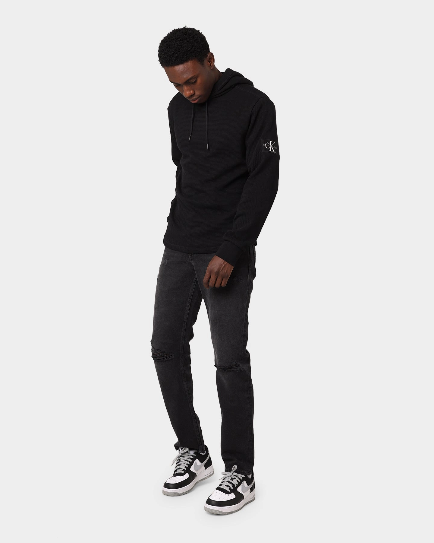 mass - produced Calvin Klein Mini Waffle Knit Badge Hoodie Black