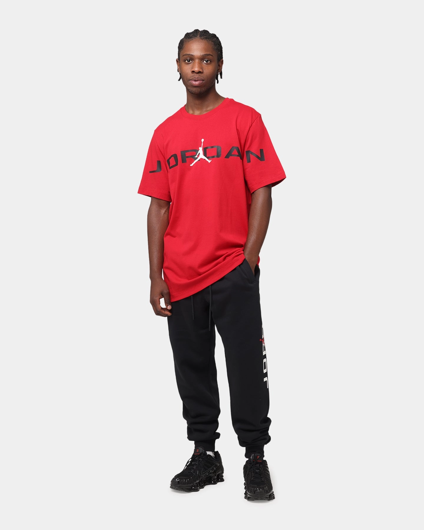 Layered Hem Detail Jordan Air Stretch Crewneck T-Shirt Gym Red/Black/White