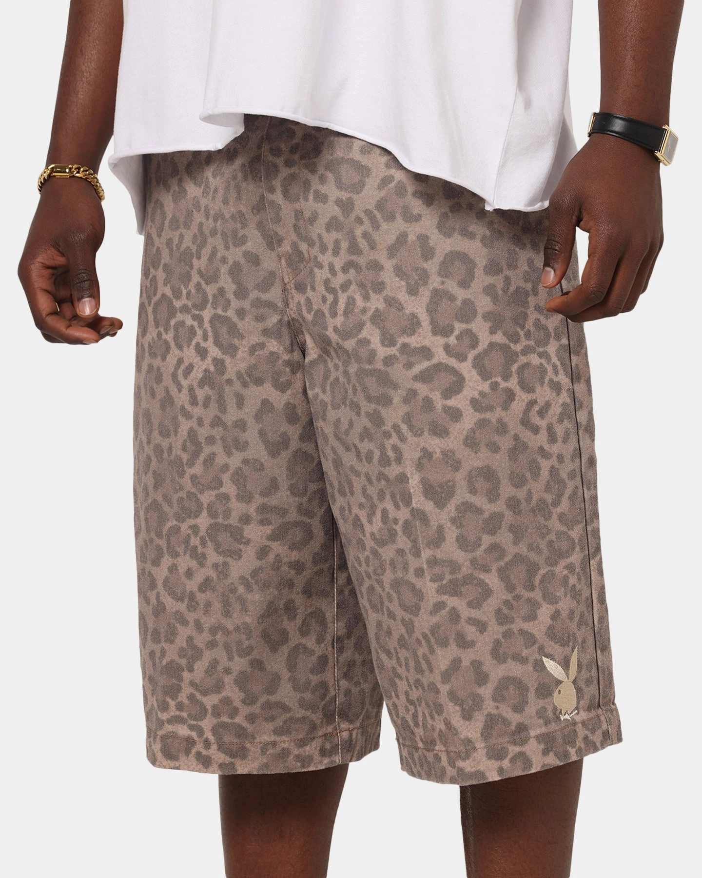 Playboy All Over Print Shorts Leopard Beige Seamless Waistband