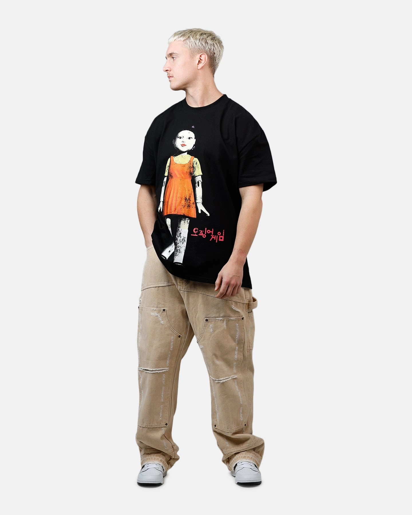 Goat Crew X Squid Game Young-Hee Heavyweight T-Shirt Black Chic Smart Flatlock stitching