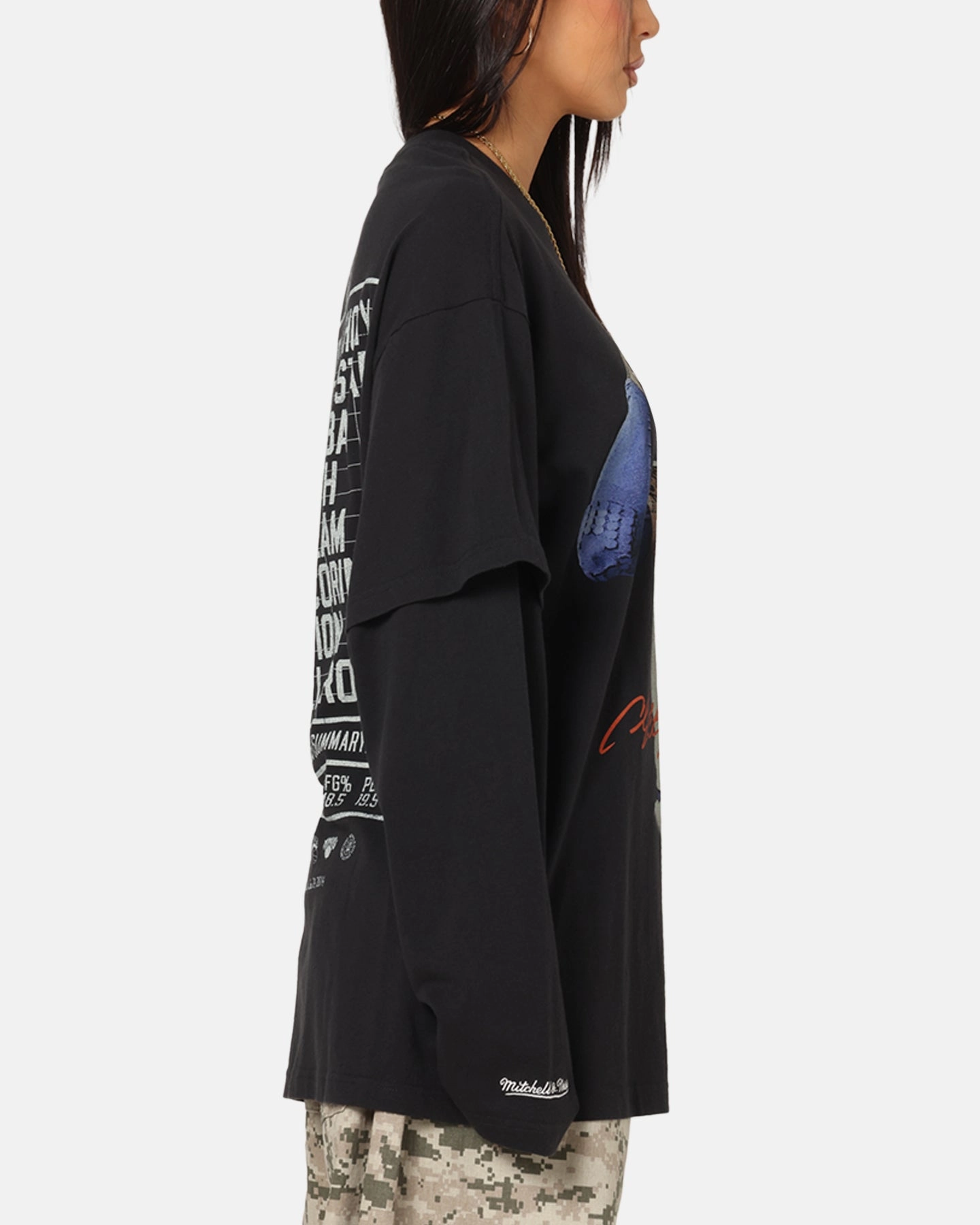 Layering Essential Mitchell & Ness New York Knicks Melo State Of Mind Long Sleeve T-Shirt Faded Black