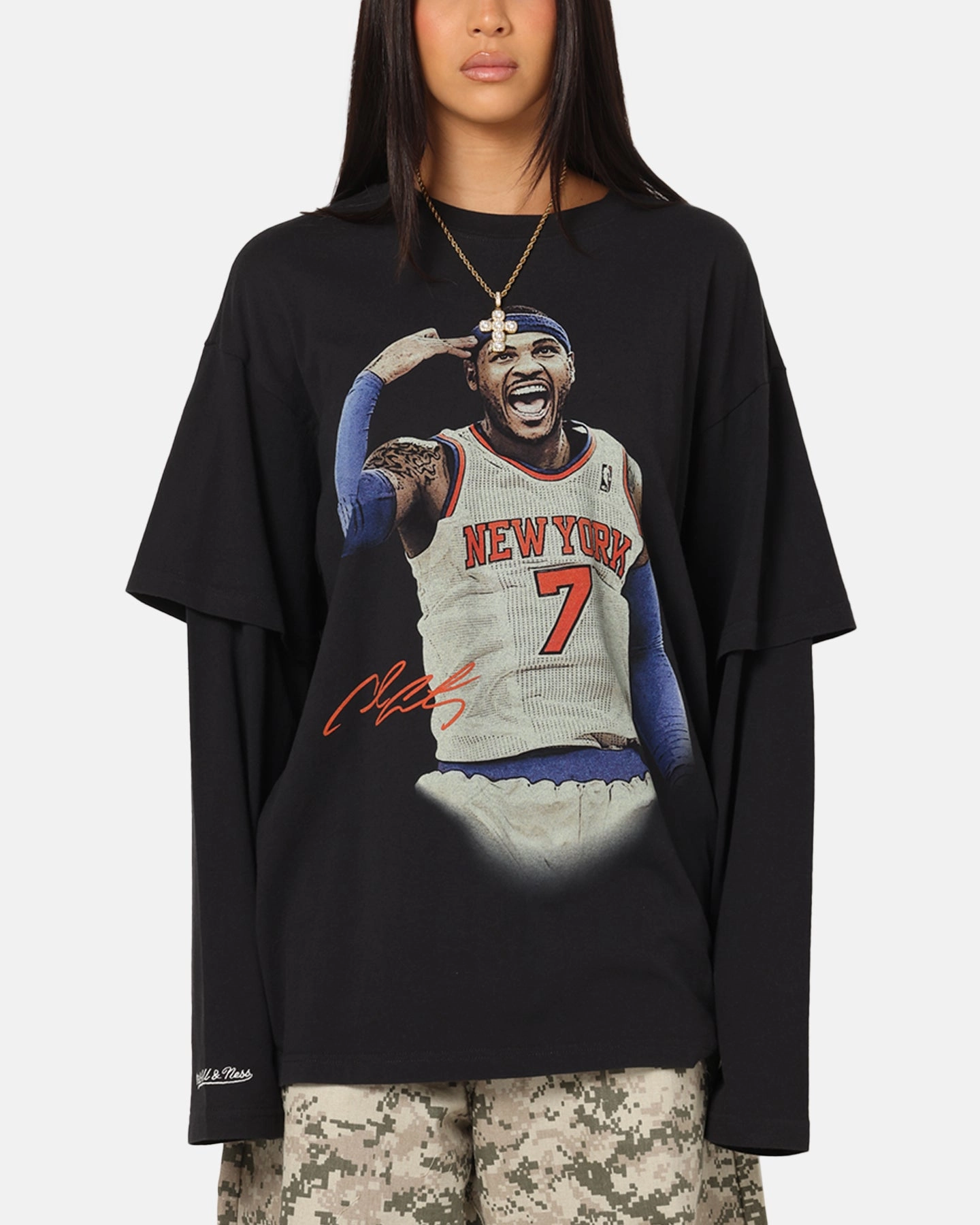 Light Wear Premium Material Mitchell & Ness New York Knicks Melo State Of Mind Long Sleeve T-Shirt Faded Black