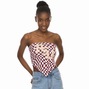ZooZatz's Women's Stacked FSU Wavy Check Design Bandana Tie Back Top - Garnet/White AntiPilling Surface