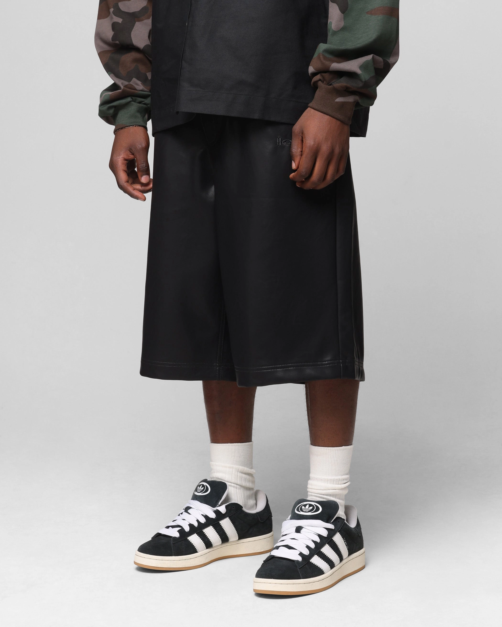 Athletic Silhouette Loiter Collateral PU Leather Jorts Black