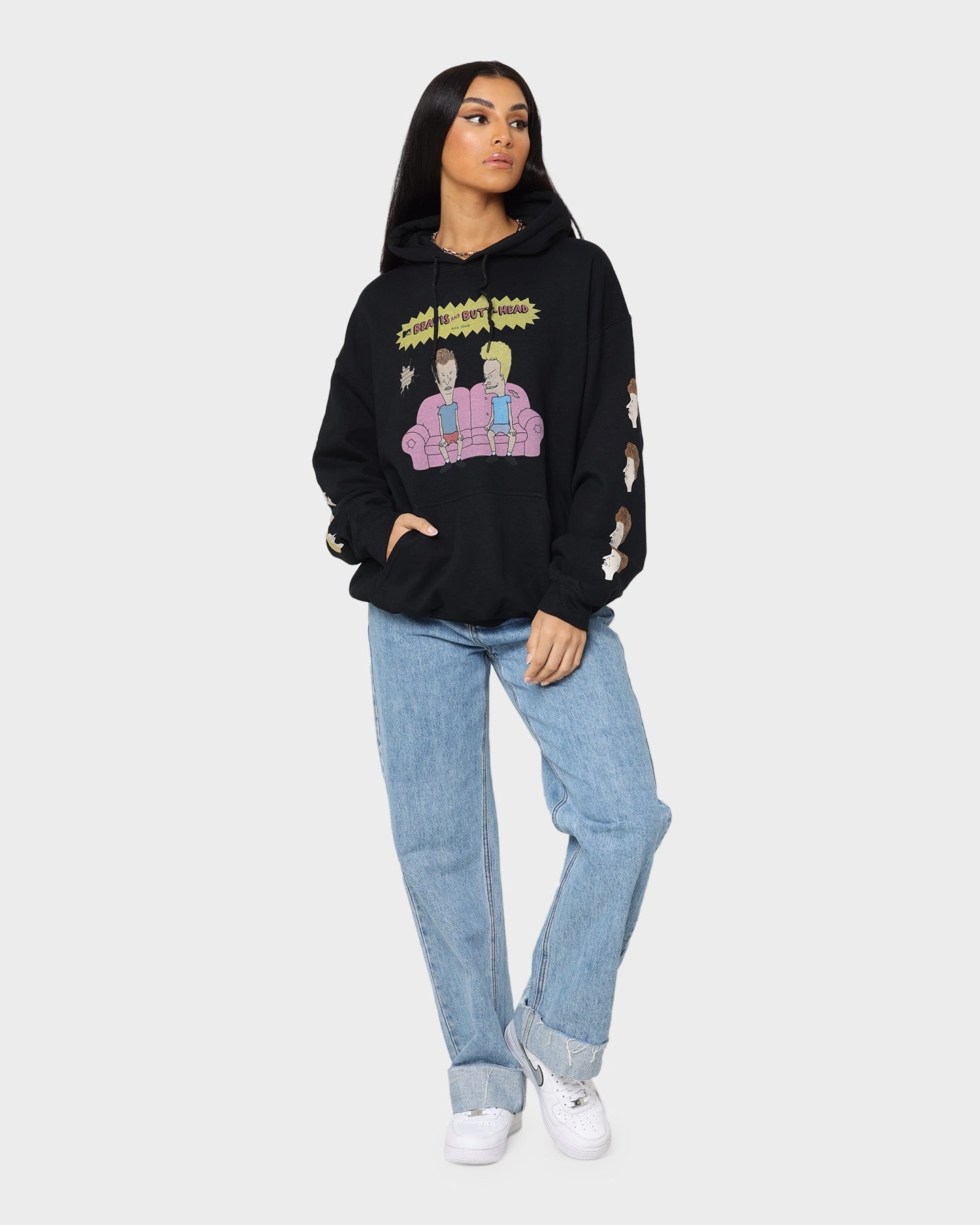 American Thrift American Thrift X Beavis & Butthead Couch Hoodie Black chest pockets