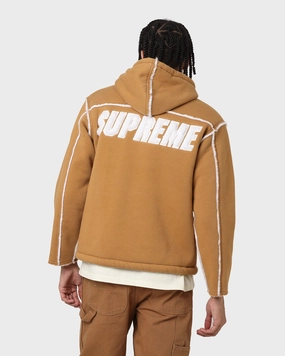 Supreme Faux Shearling Hooded Jacket Brown Gray Grow