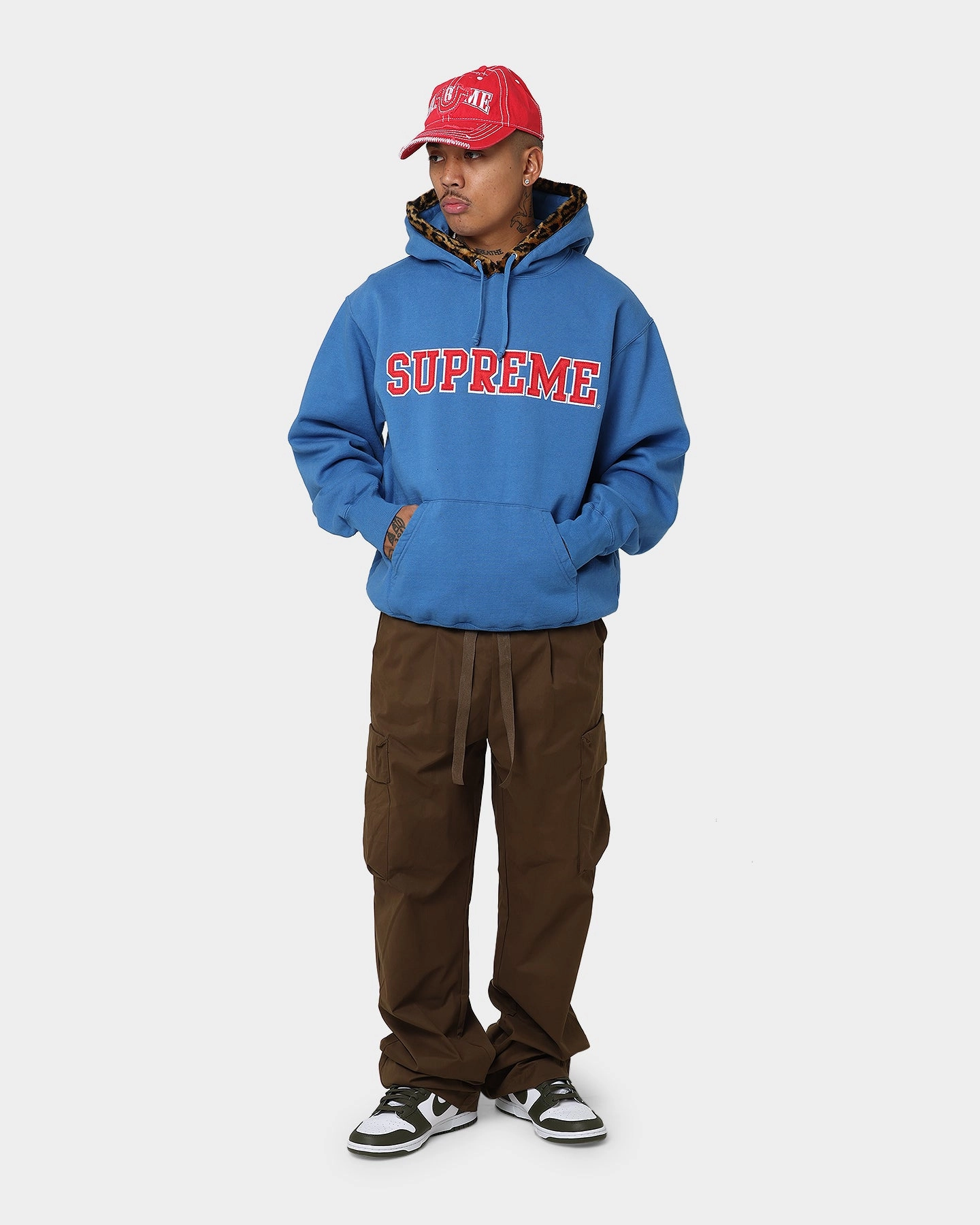 Supreme Leopard Trim Hooded Sweatshirt Blue Anti Snag Zipper Pulls