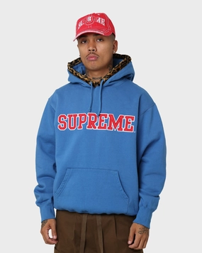 Investment Supreme Leopard Trim Hooded Sweatshirt Blue