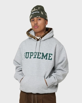 Martial-arts Supreme Leopard Trim Hooded Sweatshirt Grey
