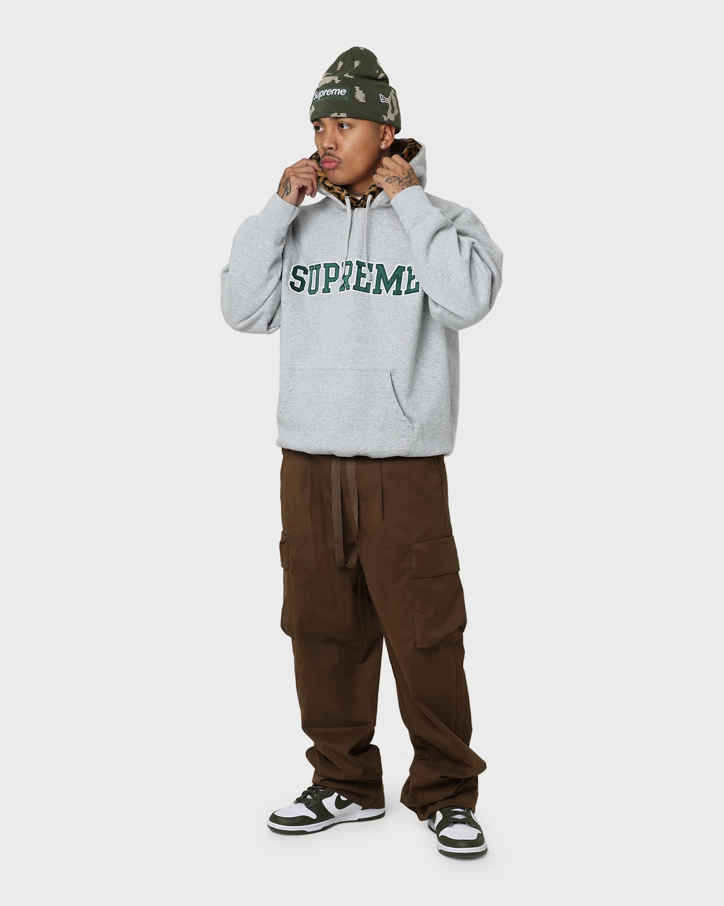 Supreme Leopard Trim Hooded Sweatshirt Grey kind Knee Length