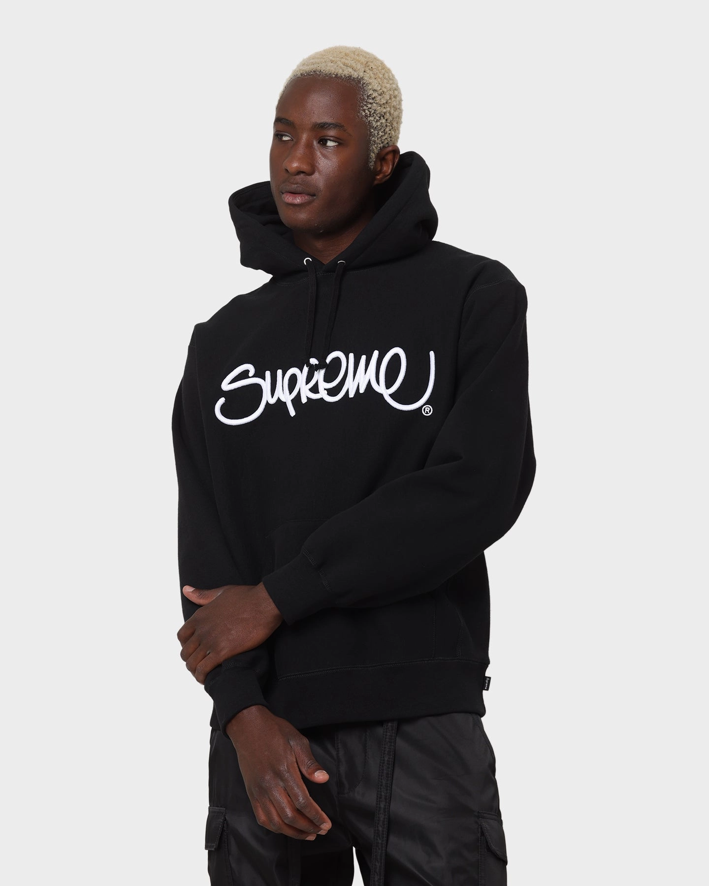 Supreme Raised Handstyle Hoodie Black suitable for extreme sports